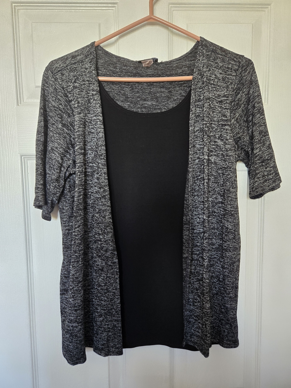 Star Vixen Open-Front Marled Cardigan in Black and Gray